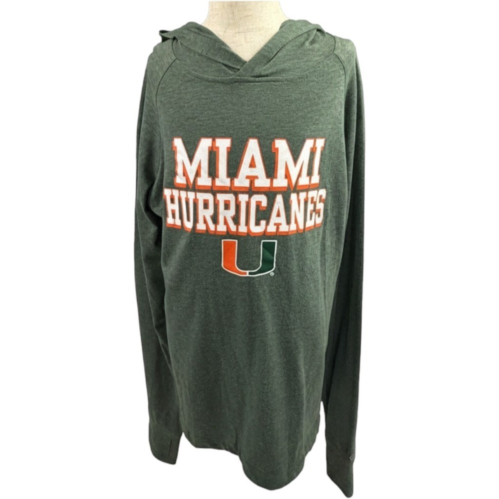 Champion Miami Hurricanes Kids Youth Green Long Sleeve Hooded Shirt Size Medium